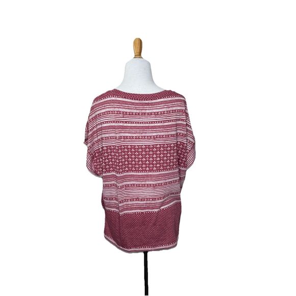 Lucky Brand Twist Hem Stripe Geometric T Shirt Top Earth Faded Red Tee XL - Picture 4 of 7